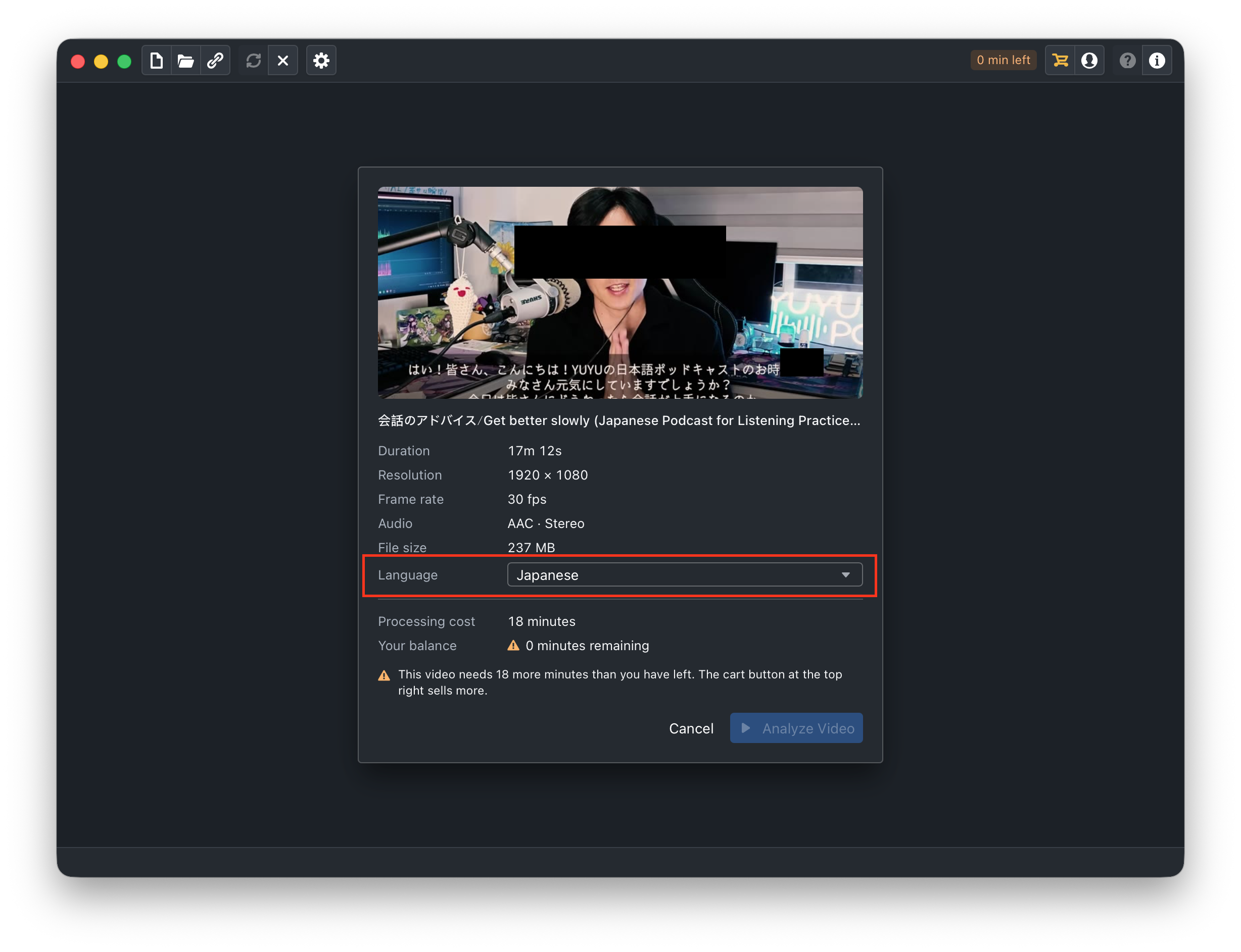 The language picker on the confirm screen