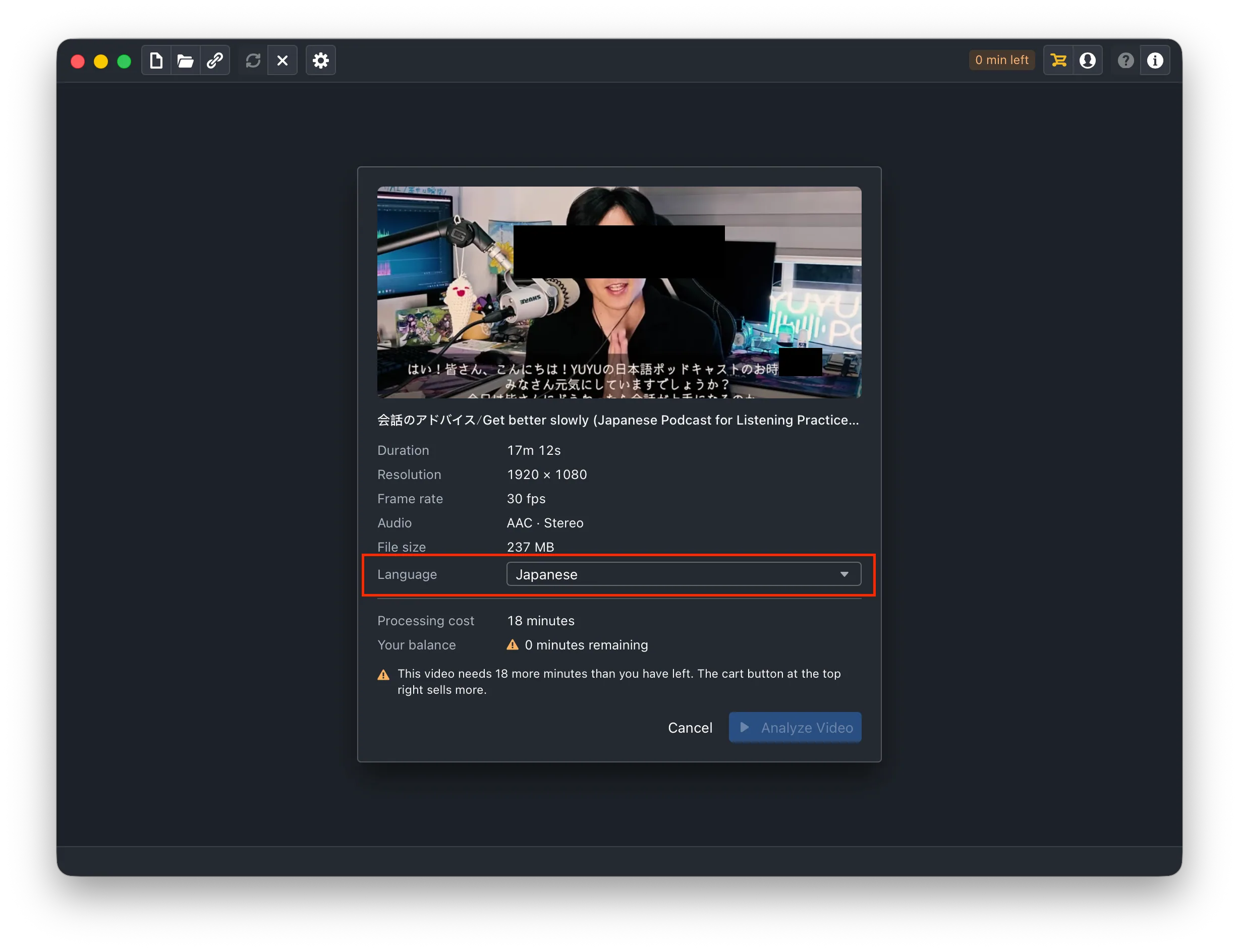 The language picker on the confirm screen