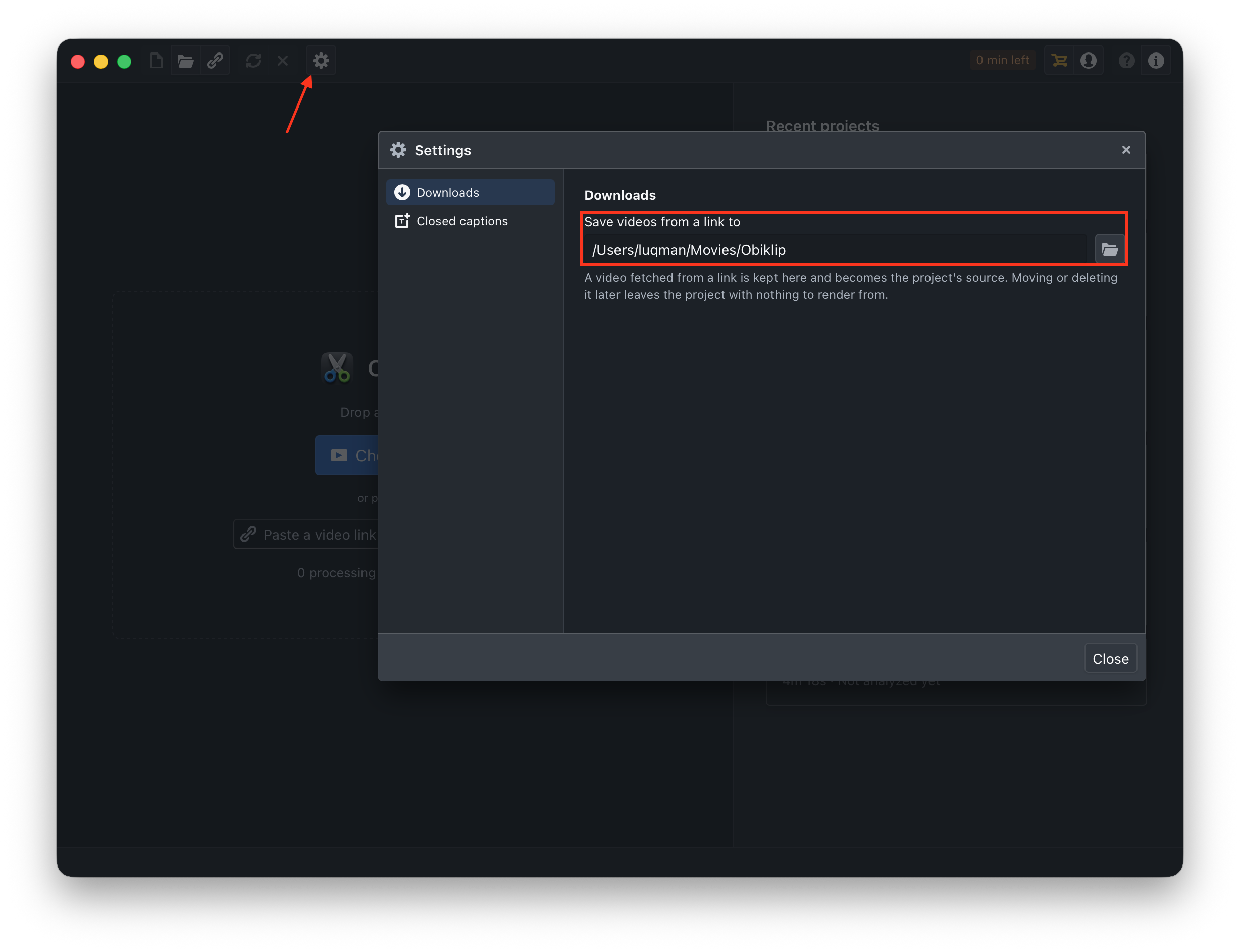 The Downloads section of Settings
